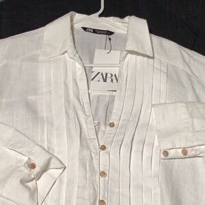 New! Zara. Ramie Shirtdress. Creamy white. Gorgeous dress! Slits on side